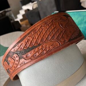 Vintage Southwest Hand-Tooled Genuine Leather Belt -